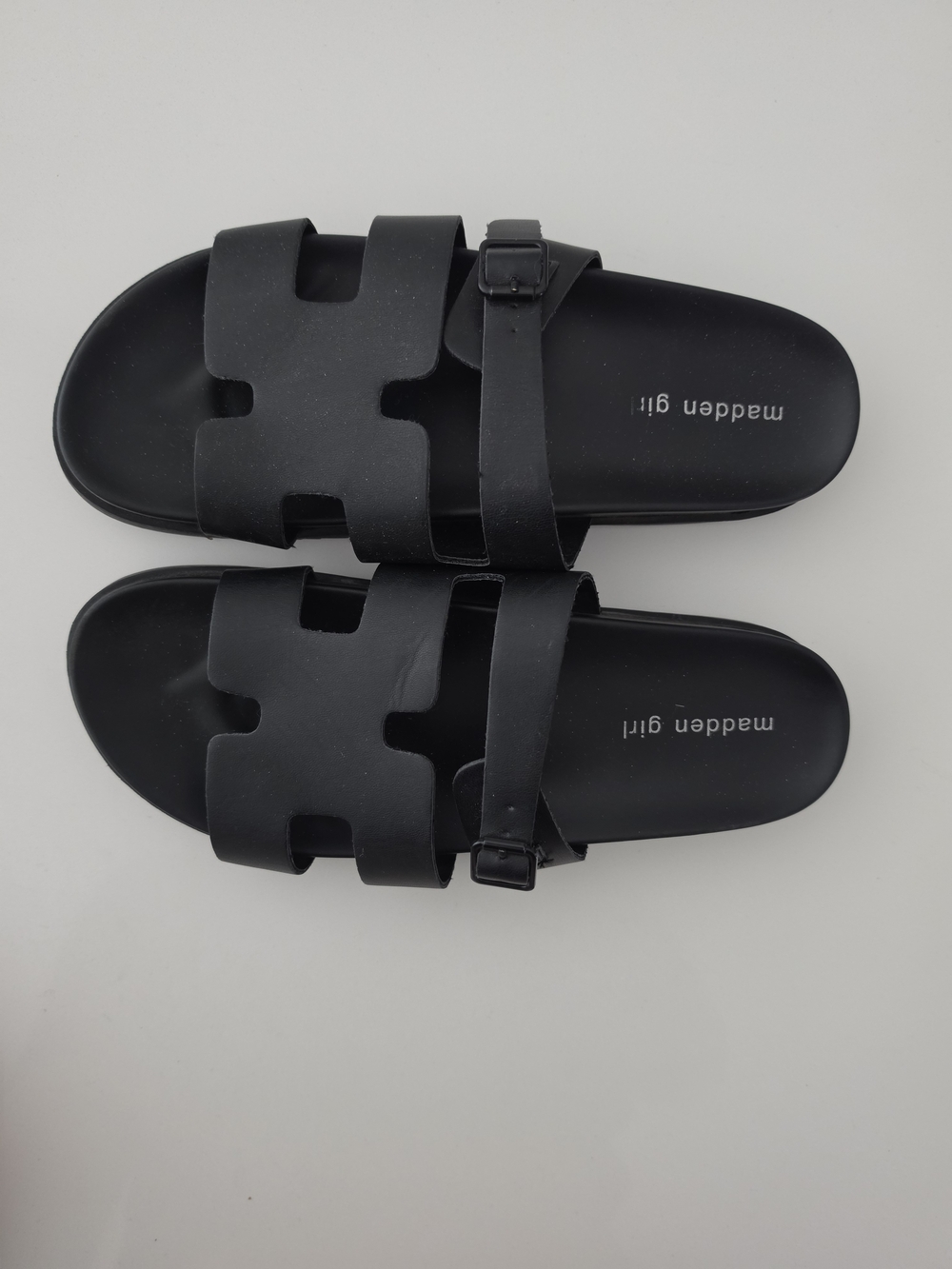 Madden Girl Black Double-Strap Slide Sandals with Buckle